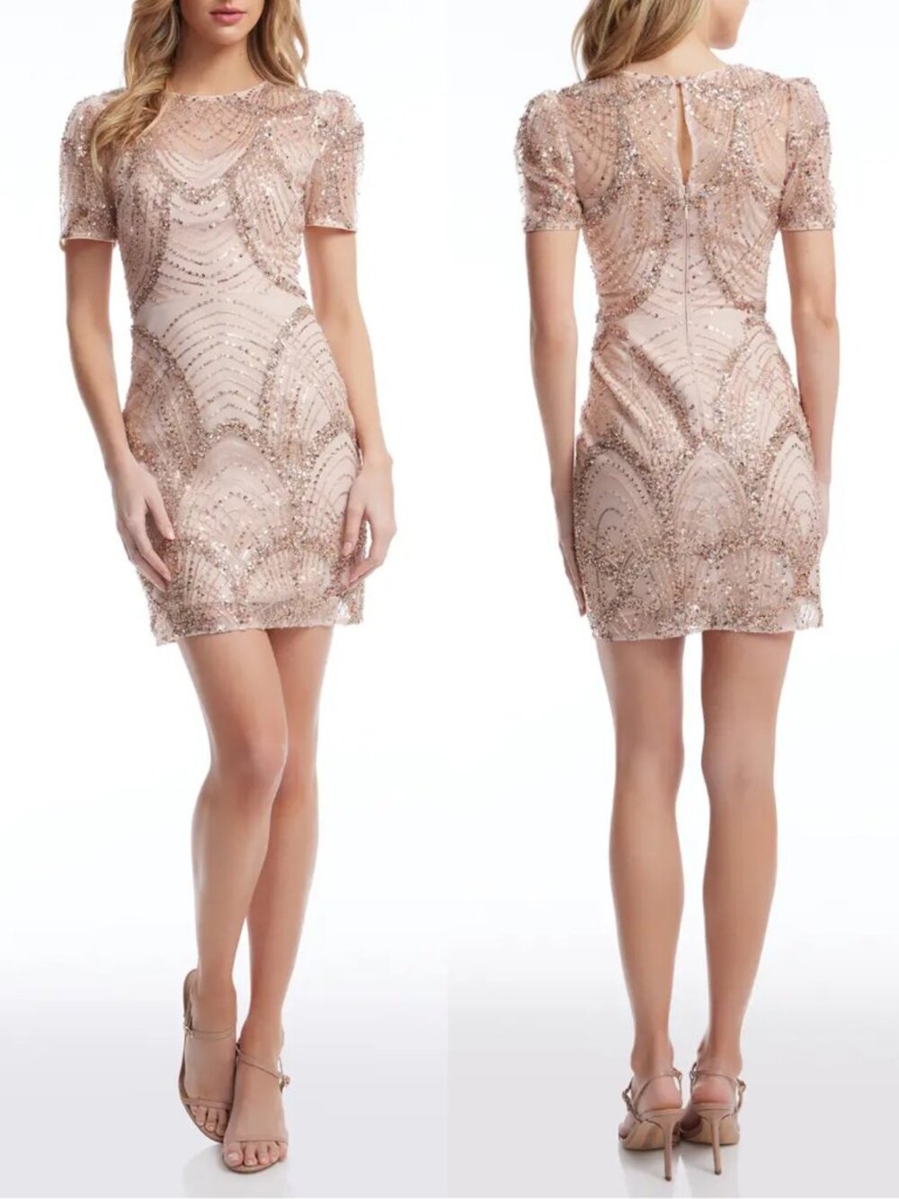 NWT New Dress the Population Lee Beaded Cocktail Mini Dress Rose Gold Multi XL